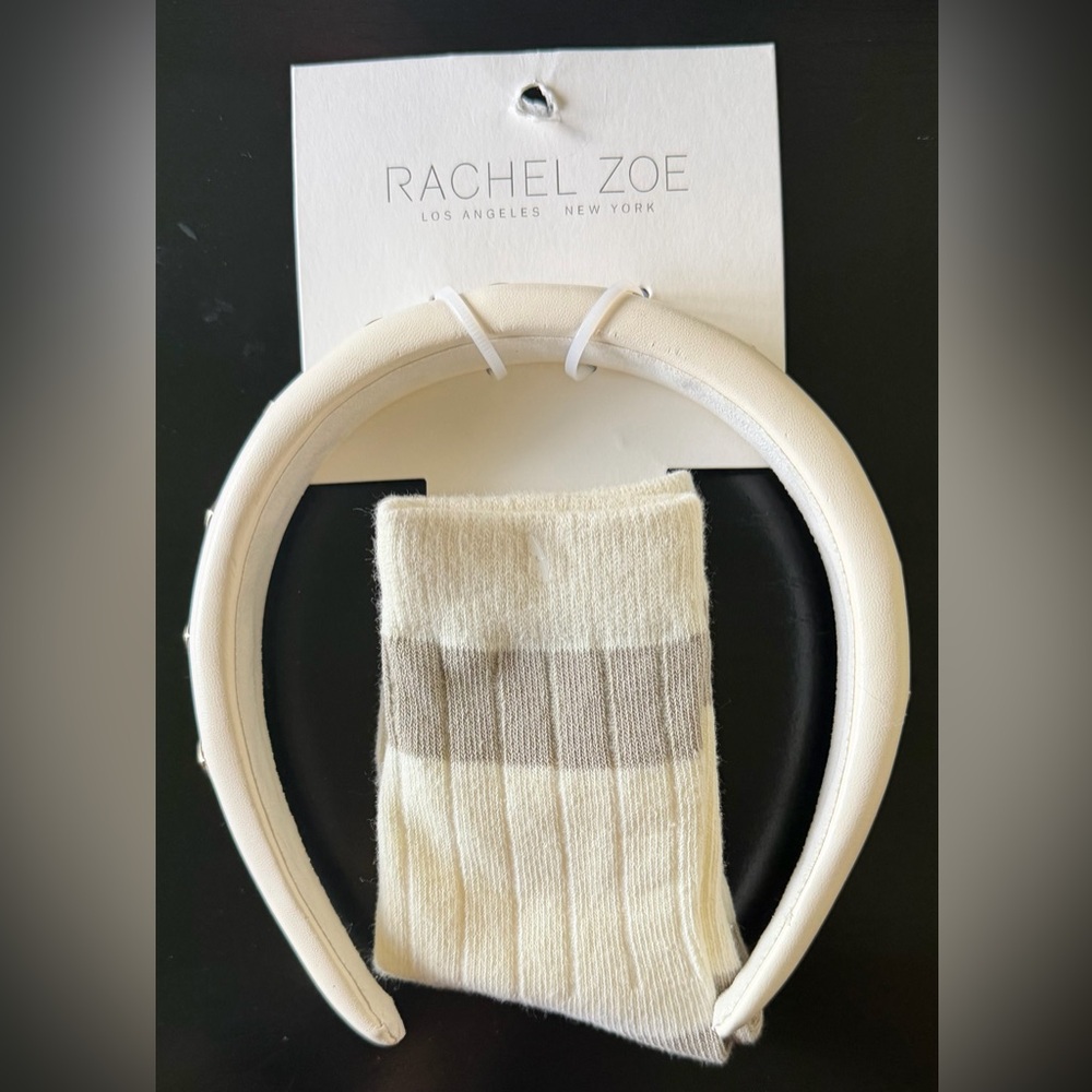 Rachel Zoe Cream with Gold Heart Accents Kids Headband & Sock Bundle